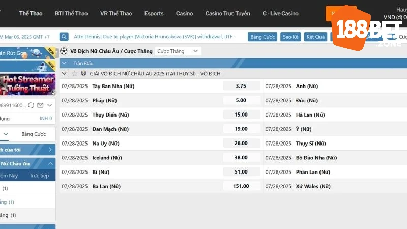 Sảnh BTI Sports 188Bet: Cá Cược Thể Thao & Cách Tối Ưu 3 BTI Sports 188Bet mang đến hệ sinh thái thể thao toàn diện