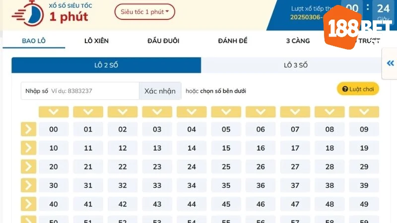 Xổ số siêu tốc – Trải nghiệm cảm giác kịch tính từng giây 188BET 2 Giới thiệu về Xổ số siêu tốc tại 188Bet