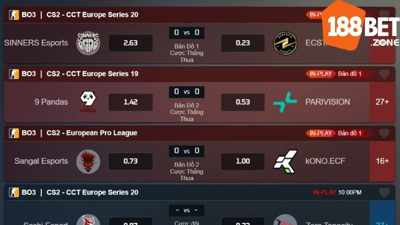Các loại kèo cá cược phổ biến trong cá cược CS:GO 188Bet 3 Sự bùng nổ của nhiều giải đấu CS:GO uy tín