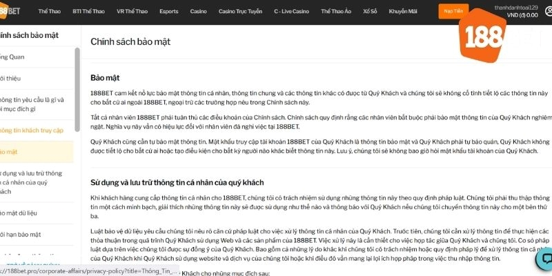 Chính Sách Bảo Mật 2 Những khía cạnh then chốt trong chính sách bảo mật của 188Bet